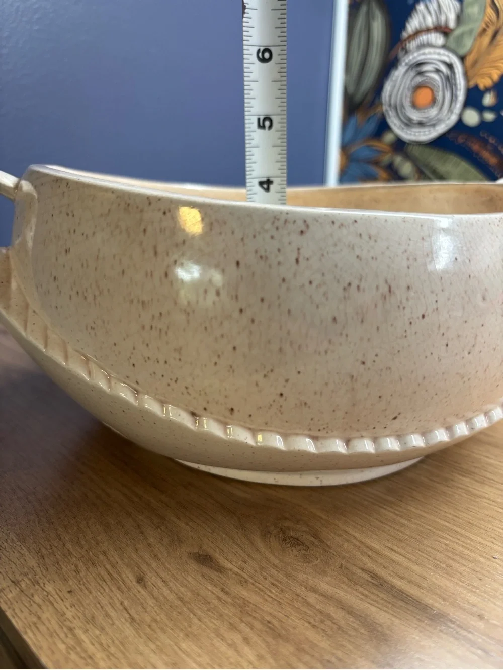 Vintage California Pottery MCM Casserole Dish Speckled White w Pink Lid